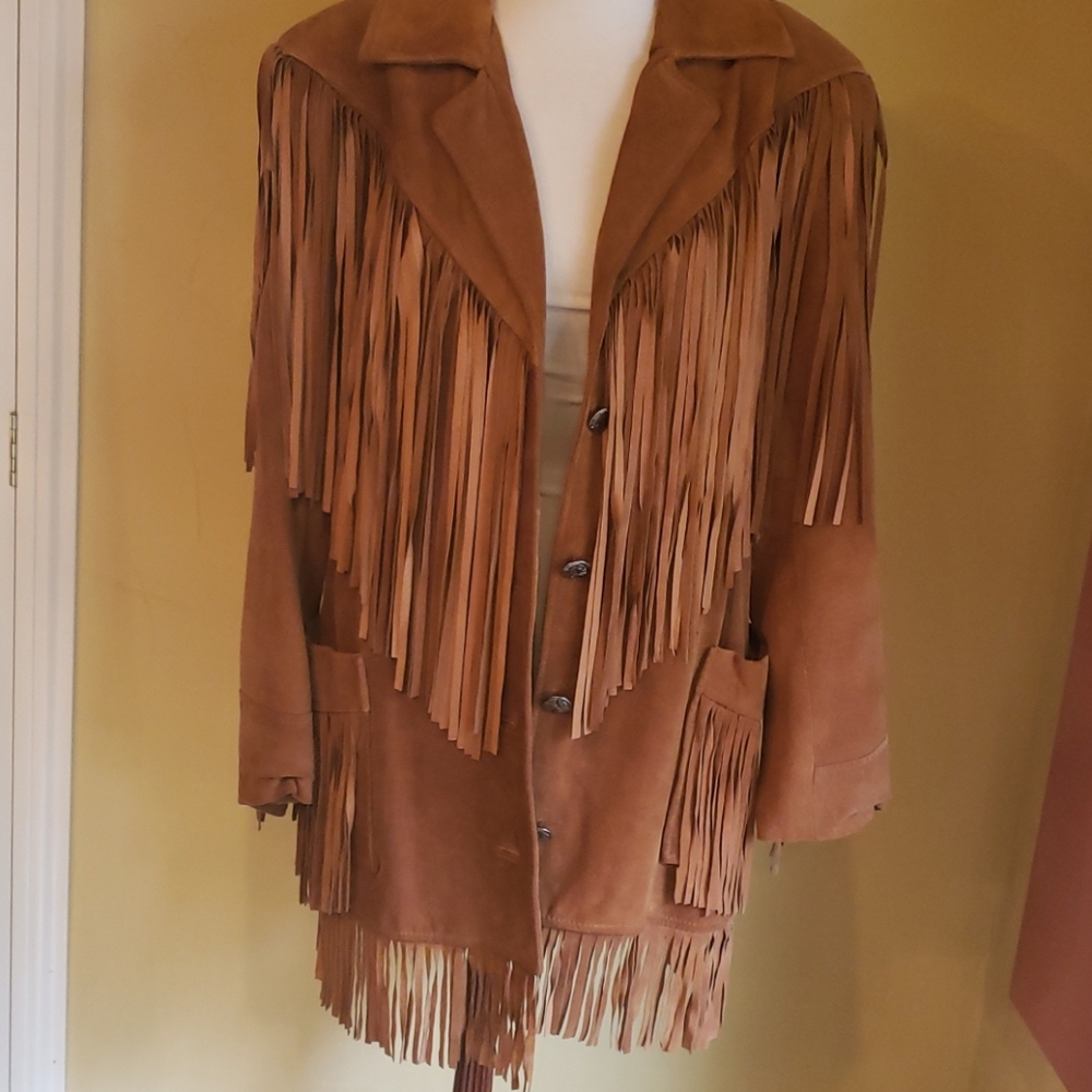👑Host Pick👑  VINTAGE SUEDE FRINGED BOHO JACKET - Picture 6 of 10